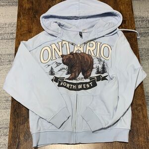 H&M Divided Pale Blue Zip Hoodie with Bear Print